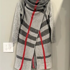 Gray and Red Striped Knit Sweater - Handmade in Romania